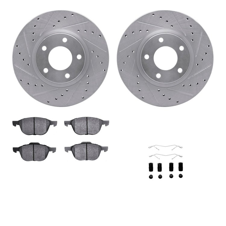7312-80057 Drilled/Slotted Brake Rotor with 3000-Series Ceramic Brake Pads Kit & Hardware [Silver], 2004-2015 Ford/Lincoln/Mercu