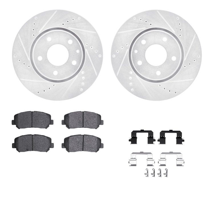7312-80074 Drilled/Slotted Brake Rotor with 3000-Series Ceramic Brake Pads Kit & Hardware [Silver], Fits Select Ford/Lincoln/Mer