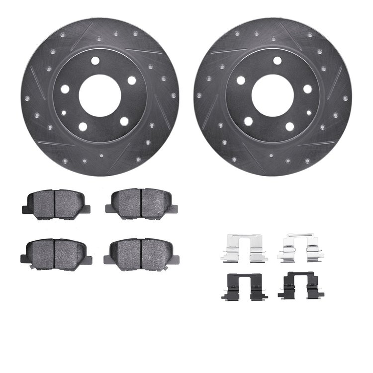7312-80078 Drilled/Slotted Brake Rotor with 3000-Series Ceramic Brake Pads Kit & Hardware [Silver], 2014-2016 Ford/Lincoln/Mercu