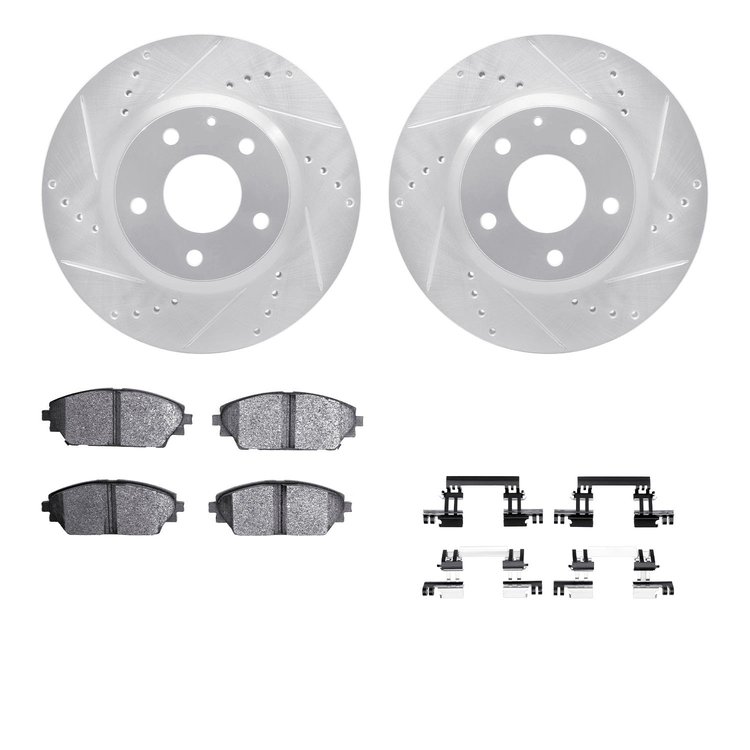 7312-80080 Drilled/Slotted Brake Rotor with 3000-Series Ceramic Brake Pads Kit & Hardware [Silver], Fits Select Ford/Lincoln/Mer