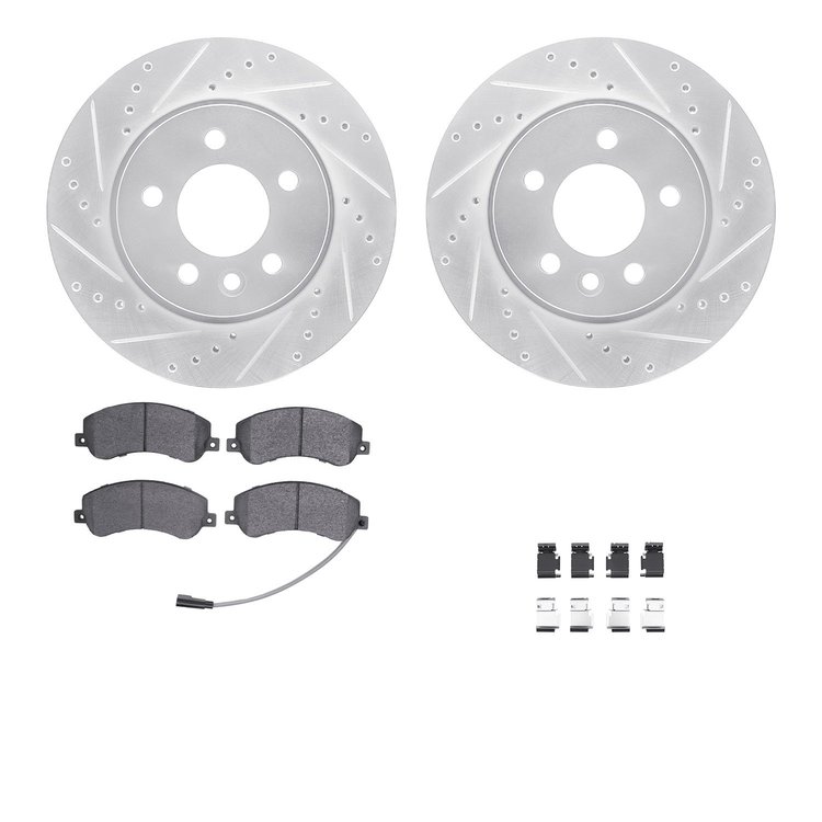 7312-92013 Drilled/Slotted Brake Rotor with 3000-Series Ceramic Brake Pads Kit & Hardware [Silver], 2011-2017 Audi/Volkswagen, P