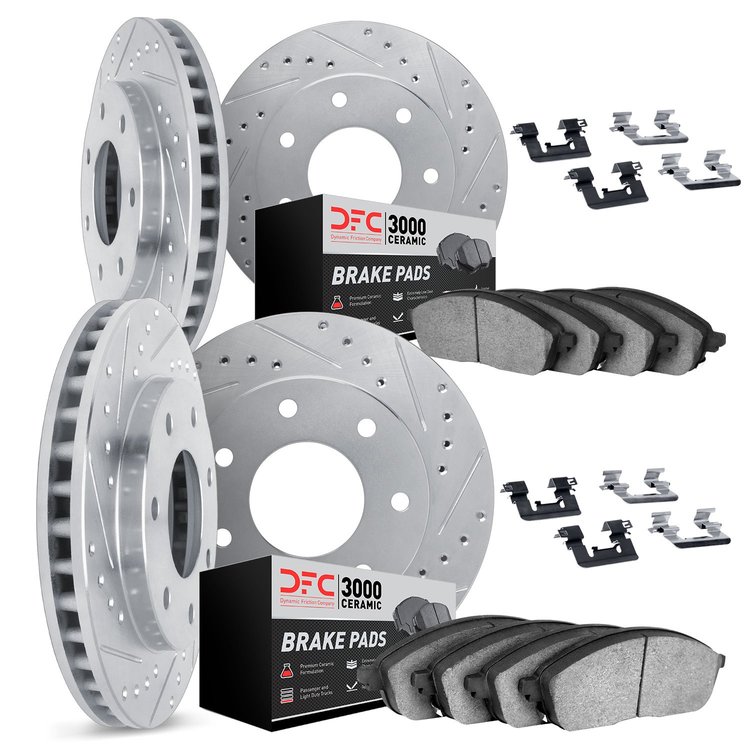 7314-54064 Drilled/Slotted Brake Rotor with 3000-Series Ceramic Brake Pads Kit & Hardware [Silver], 2004-2008 Ford/Lincoln/Mercu