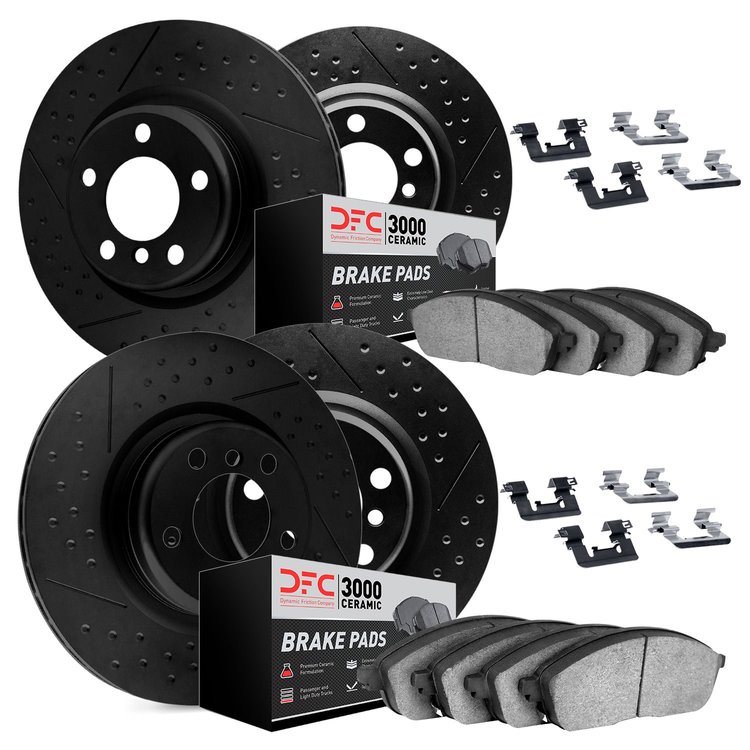7314-63123 Dimpled & Slotted Brake Rotors with 3000-Series Ceramic Brake Pads Kit & Hardware [Silver], 2010-2016 Mercedes-Benz, 
