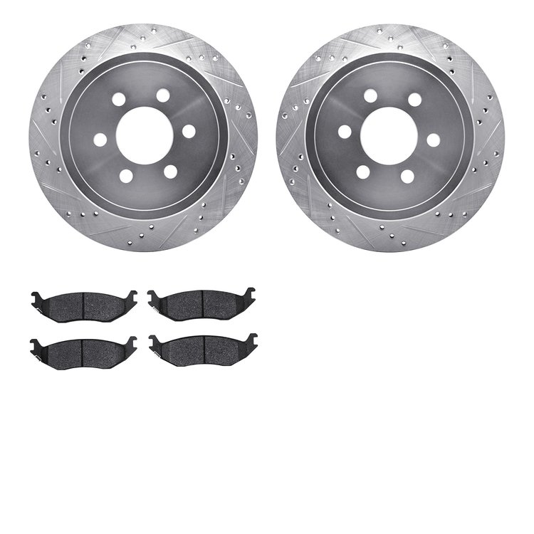 7402-40016 Drilled/Slotted Brake Rotors with Ultimate-Duty Brake Pads Kit [Silver], 2003-2003 Mopar, Position: Rear