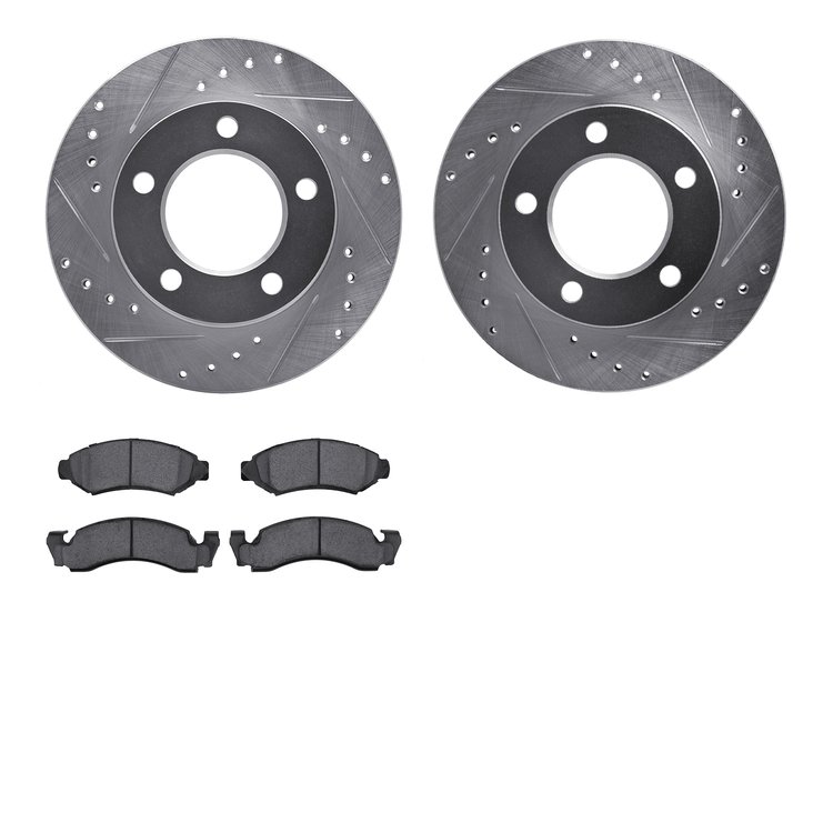 7402-42020 Drilled/Slotted Brake Rotors with Ultimate-Duty Brake Pads Kit [Silver], 1976-1978 Mopar, Position: Front