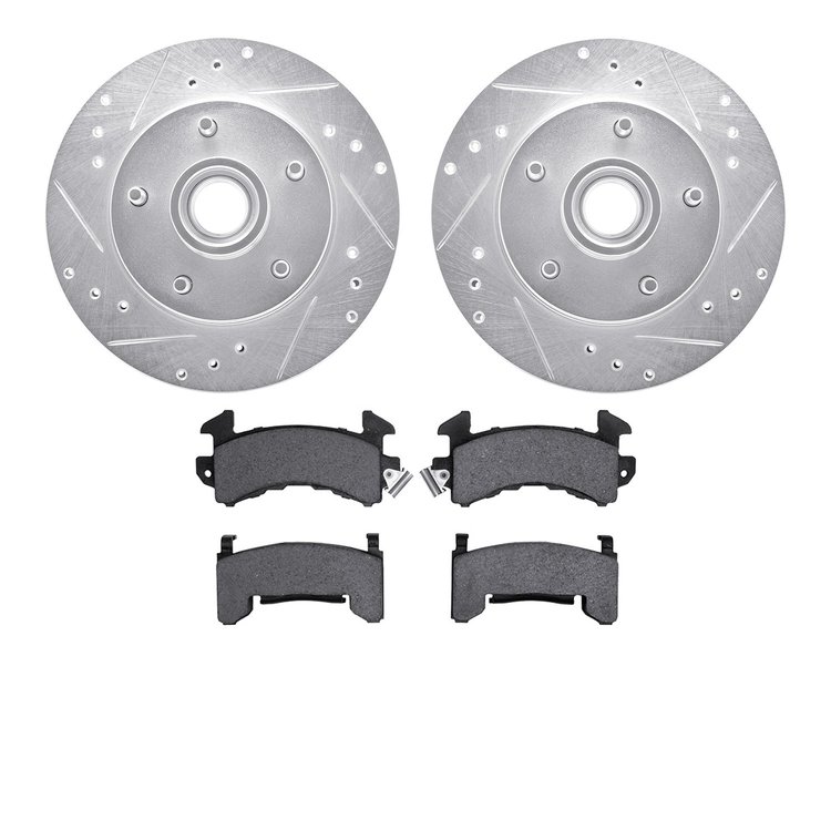 7402-47004 Drilled/Slotted Brake Rotors with Ultimate-Duty Brake Pads Kit [Silver], 1978-1978 GM, Position: Front