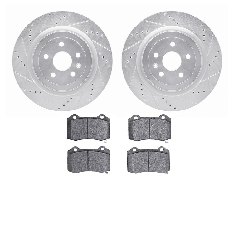 7402-47008 Drilled/Slotted Brake Rotors with Ultimate-Duty Brake Pads Kit [Silver], Fits Select GM, Position: Rear