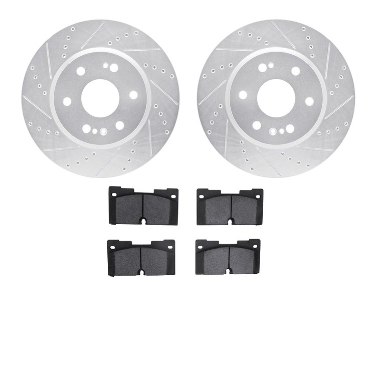7402-47016 Drilled/Slotted Brake Rotors with Ultimate-Duty Brake Pads Kit [Silver], Fits Select GM, Position: Front