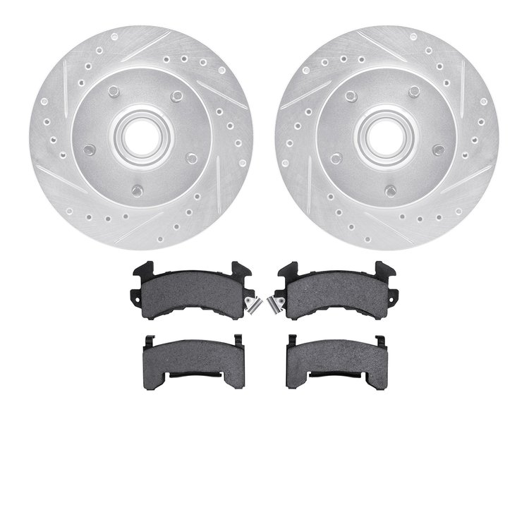 7402-48010 Drilled/Slotted Brake Rotors with Ultimate-Duty Brake Pads Kit [Silver], 1991-2003 GM, Position: Front