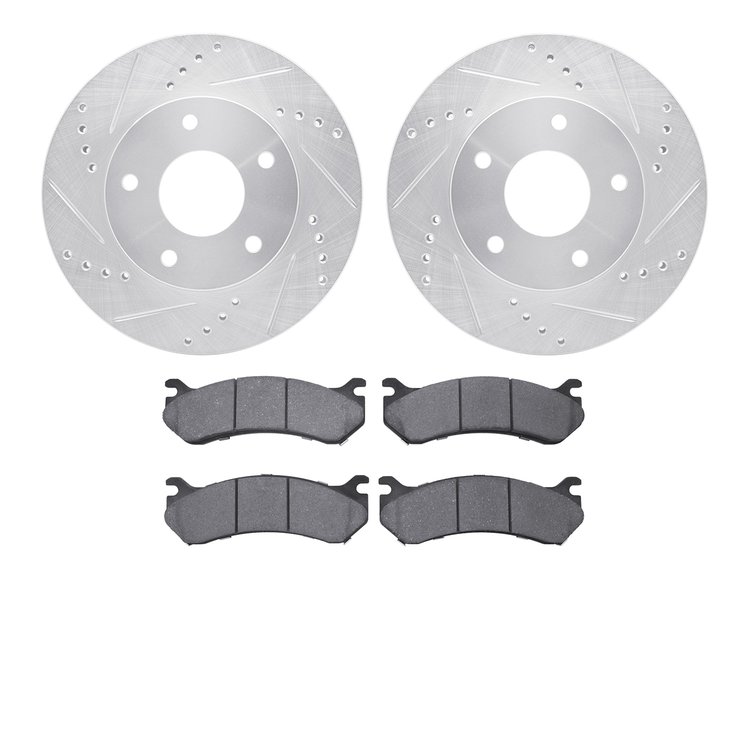 7402-48020 Drilled/Slotted Brake Rotors with Ultimate-Duty Brake Pads Kit [Silver], 1997-2005 GM, Position: Front