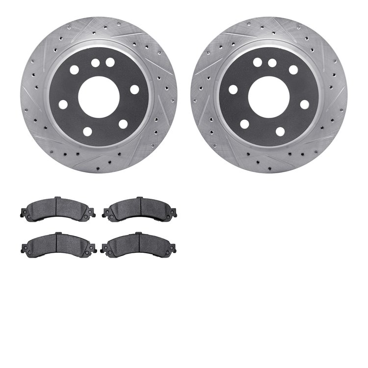 7402-48027 Drilled/Slotted Brake Rotors with Ultimate-Duty Brake Pads Kit [Silver], 2000-2006 GM, Position: Rear