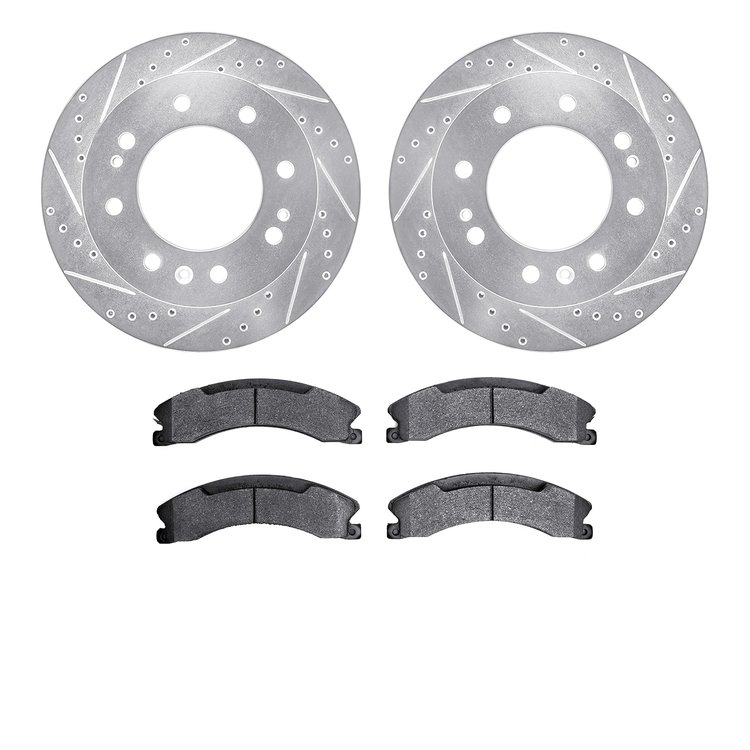 7402-48042 Drilled/Slotted Brake Rotors with Ultimate-Duty Brake Pads Kit [Silver], 2011-2019 GM, Position: Front