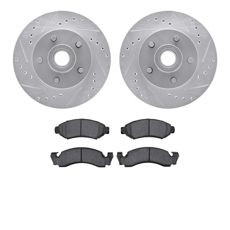 7402-54002 Drilled/Slotted Brake Rotors with Ultimate-Duty Brake Pads Kit [Silver], 1974-1979 Ford/Lincoln/Mercury/Mazda, Positi