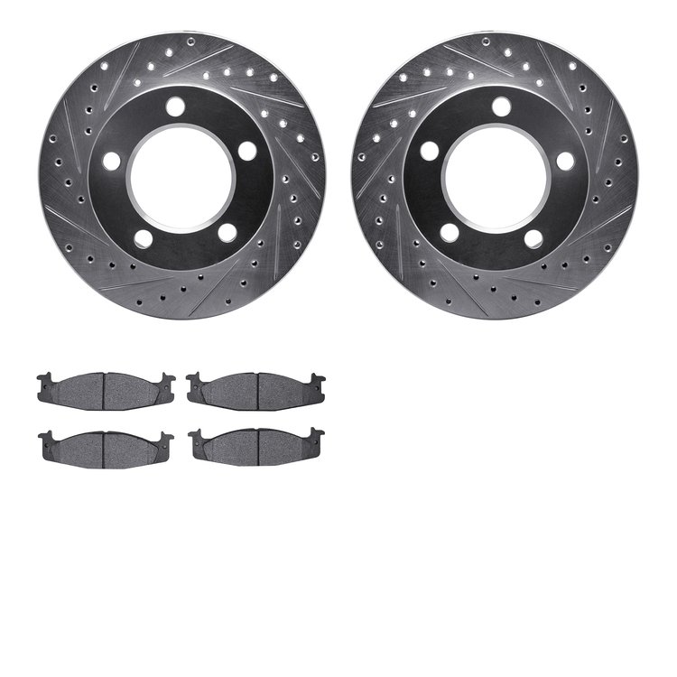 7402-54024 Drilled/Slotted Brake Rotors with Ultimate-Duty Brake Pads Kit [Silver], 1994-1996 Ford/Lincoln/Mercury/Mazda, Positi