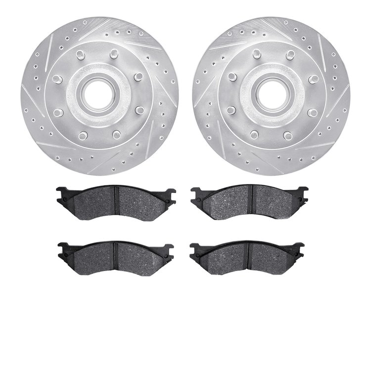 7402-54025 Drilled/Slotted Brake Rotors with Ultimate-Duty Brake Pads Kit [Silver], 2000-2004 Ford/Lincoln/Mercury/Mazda, Positi