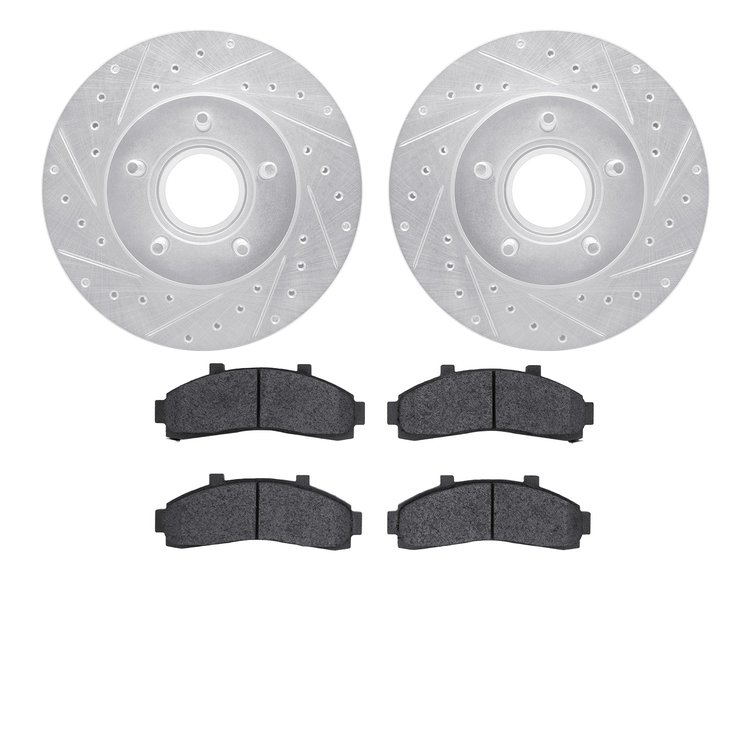 7402-54028 Drilled/Slotted Brake Rotors with Ultimate-Duty Brake Pads Kit [Silver], 1995-1997 Ford/Lincoln/Mercury/Mazda, Positi