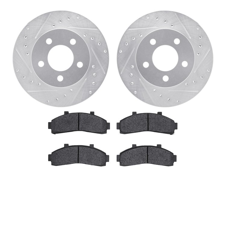 7402-54032 Drilled/Slotted Brake Rotors with Ultimate-Duty Brake Pads Kit [Silver], 1995-2002 Ford/Lincoln/Mercury/Mazda, Positi