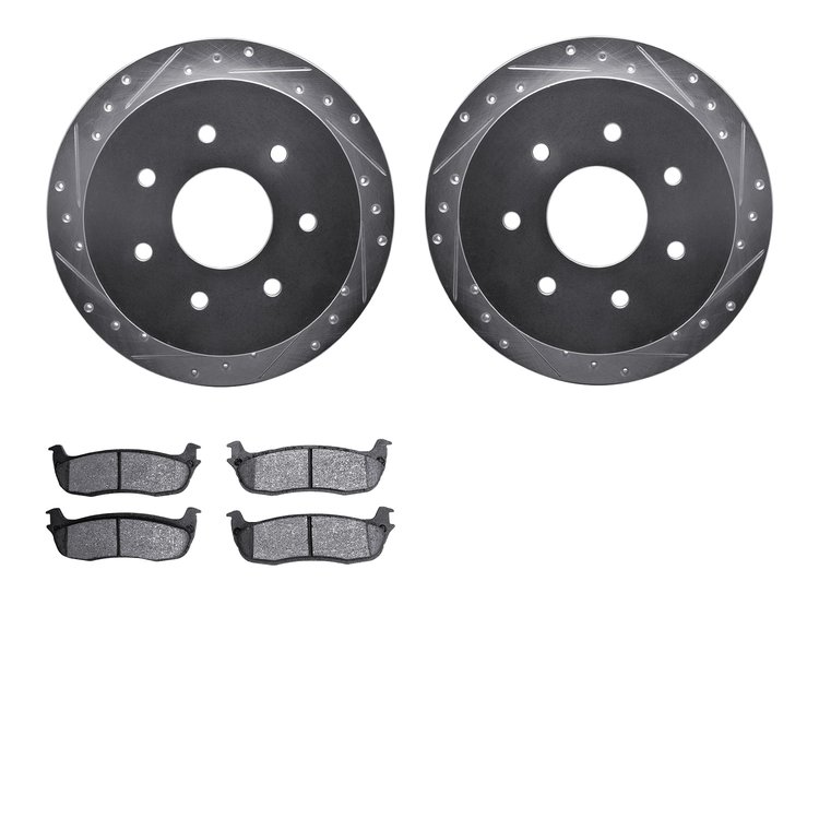 7402-54037 Drilled/Slotted Brake Rotors with Ultimate-Duty Brake Pads Kit [Silver], 1997-2004 Ford/Lincoln/Mercury/Mazda, Positi