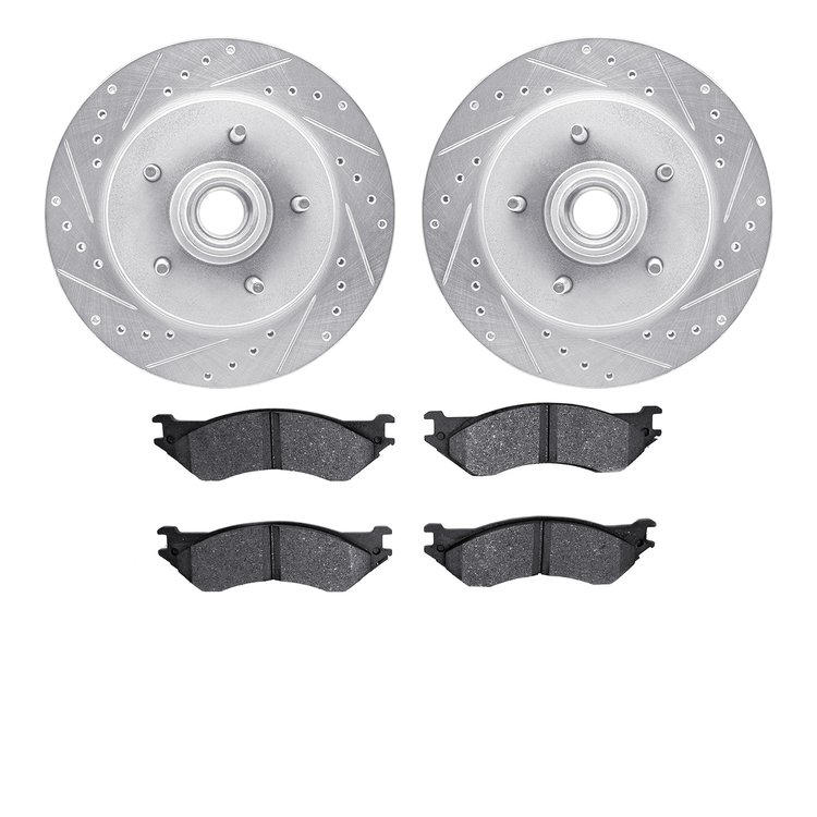 7402-54039 Drilled/Slotted Brake Rotors with Ultimate-Duty Brake Pads Kit [Silver], 1997-2000 Ford/Lincoln/Mercury/Mazda, Positi