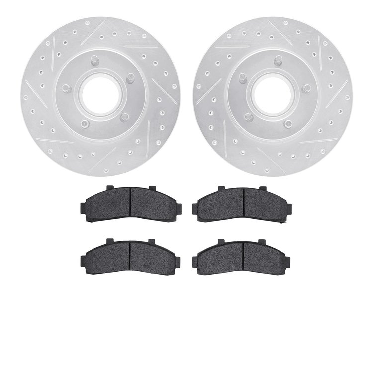 7402-54042 Drilled/Slotted Brake Rotors with Ultimate-Duty Brake Pads Kit [Silver], 1995-1997 Ford/Lincoln/Mercury/Mazda, Positi