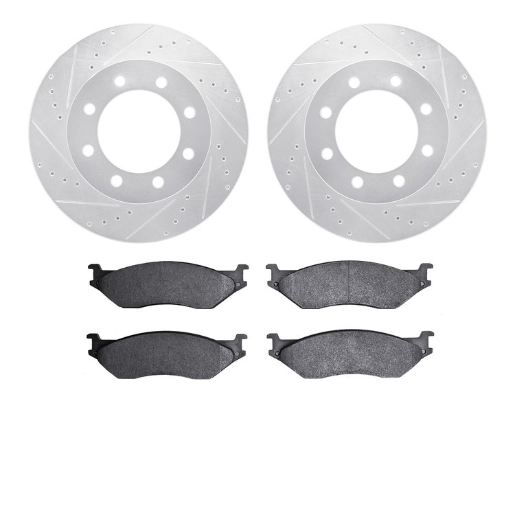 7402-54044 Drilled/Slotted Brake Rotors with Ultimate-Duty Brake Pads Kit [Silver], 1999-2001 Ford/Lincoln/Mercury/Mazda, Positi