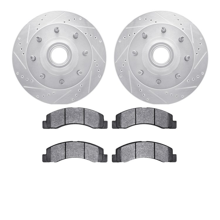 7402-54049 Drilled/Slotted Brake Rotors with Ultimate-Duty Brake Pads Kit [Silver], 1999-2002 Ford/Lincoln/Mercury/Mazda, Positi