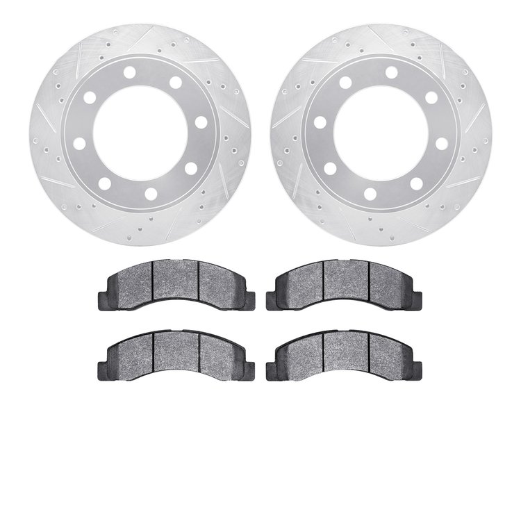 7402-54057 Drilled/Slotted Brake Rotors with Ultimate-Duty Brake Pads Kit [Silver], 1999-2004 Ford/Lincoln/Mercury/Mazda, Positi