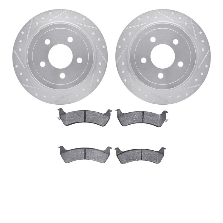 7402-54069 Drilled/Slotted Brake Rotors with Ultimate-Duty Brake Pads Kit [Silver], 2003-2005 Ford/Lincoln/Mercury/Mazda, Positi