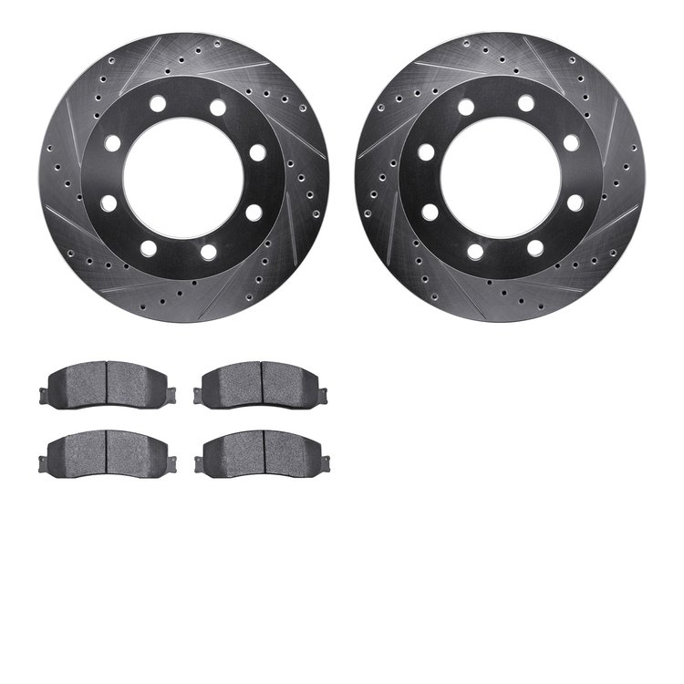 7402-54081 Drilled/Slotted Brake Rotors with Ultimate-Duty Brake Pads Kit [Silver], 2010-2012 Ford/Lincoln/Mercury/Mazda, Positi
