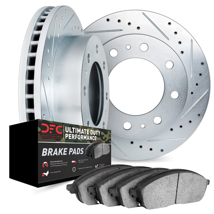 7402-54088 Drilled/Slotted Brake Rotors with Ultimate-Duty Brake Pads Kit [Silver], 2005-2007 Ford/Lincoln/Mercury/Mazda, Positi