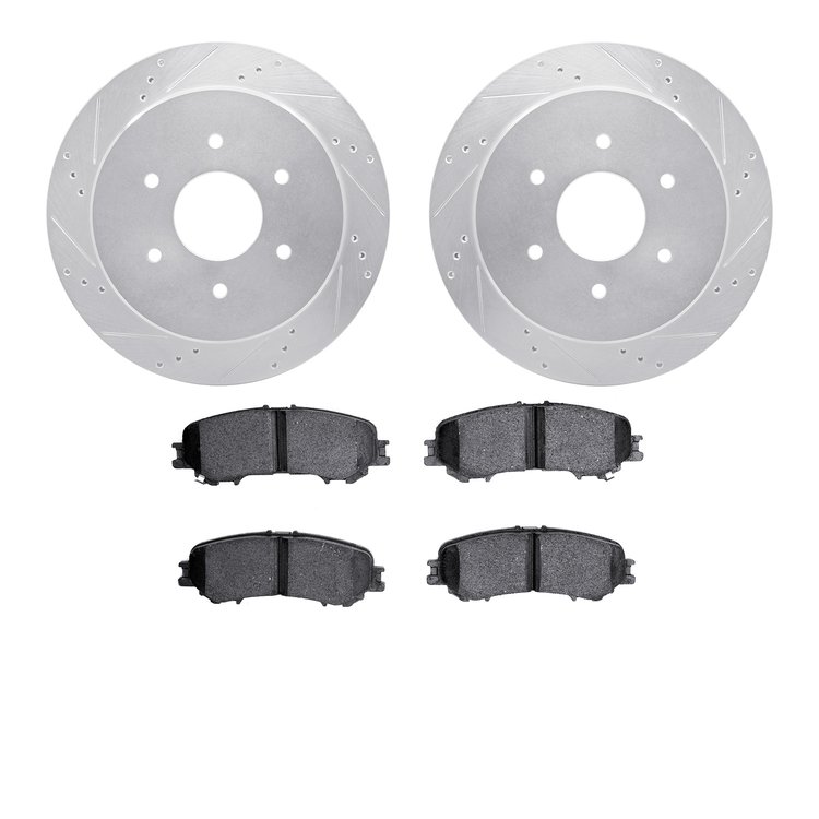 7402-67010 Drilled/Slotted Brake Rotors with Ultimate-Duty Brake Pads Kit [Silver], Fits Select Infiniti/Nissan, Position: Rear