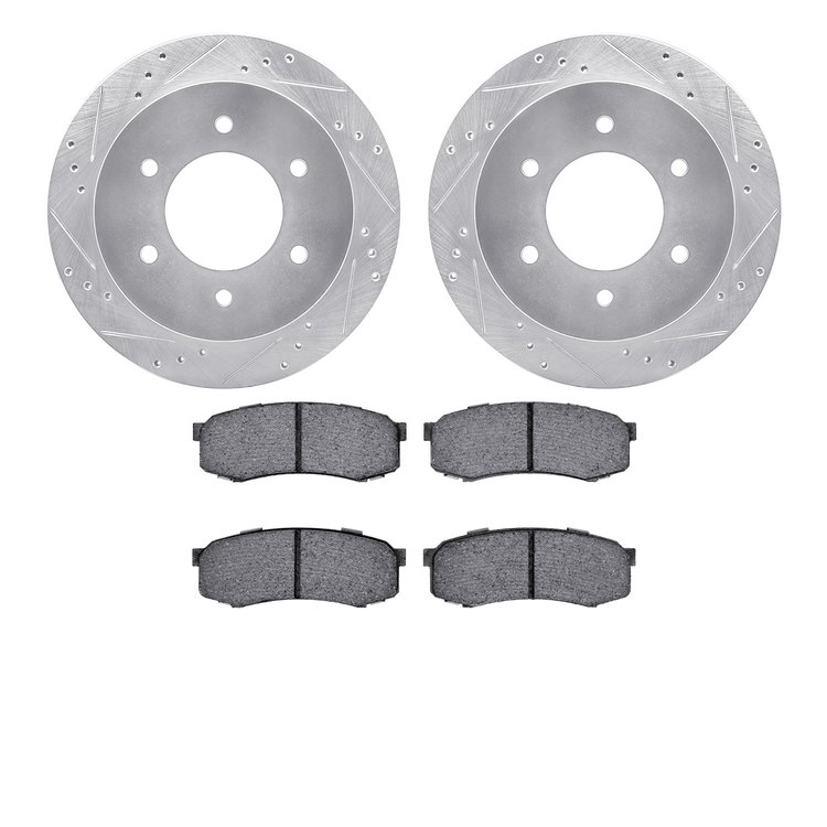 7402-92001 Drilled/Slotted Brake Rotors with Ultimate-Duty Brake Pads Kit [Silver], 2015-2017 Mitsubishi, Position: Rear