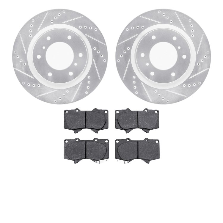 7402-92002 Drilled/Slotted Brake Rotors with Ultimate-Duty Brake Pads Kit [Silver], 2008-2017 Mitsubishi, Position: Front