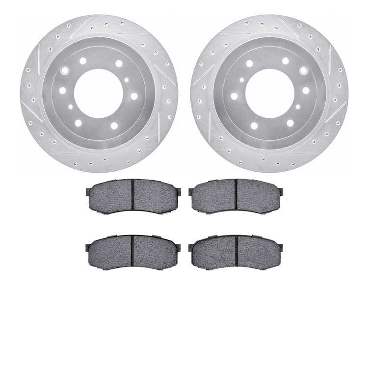 7402-92003 Drilled/Slotted Brake Rotors with Ultimate-Duty Brake Pads Kit [Silver], 2008-2014 Mitsubishi, Position: Rear