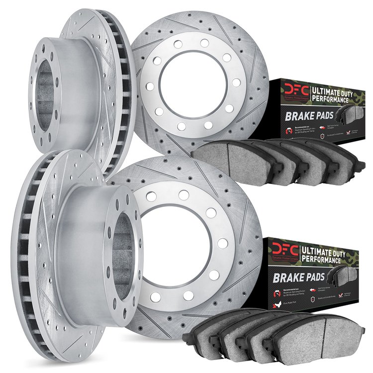 7404-40008 Drilled/Slotted Brake Rotors with Ultimate-Duty Brake Pads Kit [Silver], 2005-2017 Multiple Makes/Models, Position: F
