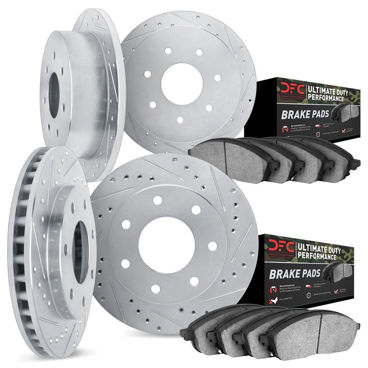 7404-54008 Drilled/Slotted Brake Rotors with Ultimate-Duty Brake Pads Kit [Silver], 1997-2002 Ford/Lincoln/Mercury/Mazda, Positi