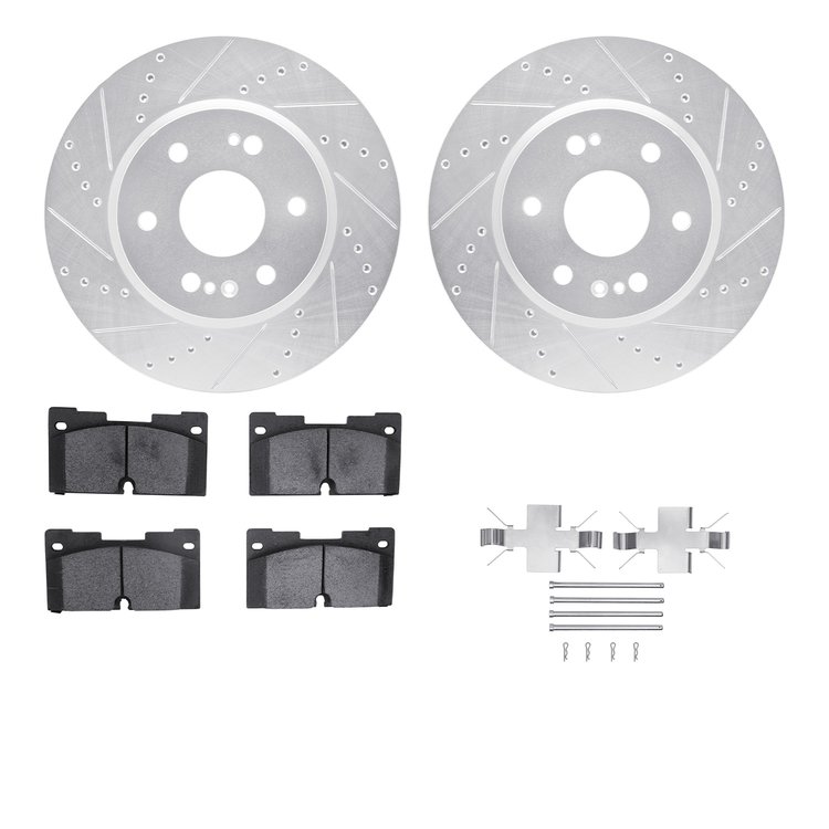 7412-47016 Drilled/Slotted Brake Rotors with Ultimate-Duty Brake Pads Kit & Hardware [Silver], Fits Select GM, Position: Front