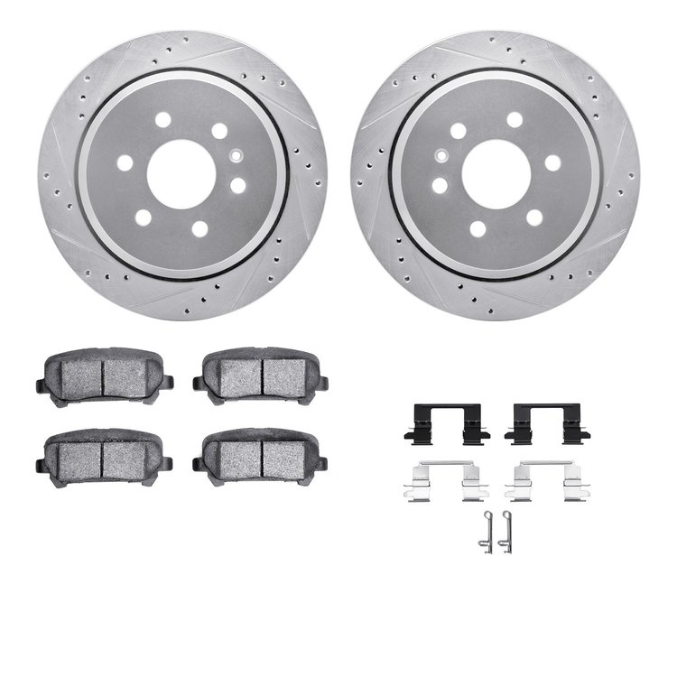 7412-48047 Drilled/Slotted Brake Rotors with Ultimate-Duty Brake Pads Kit & Hardware [Silver], 2015-2020 GM, Position: Rear