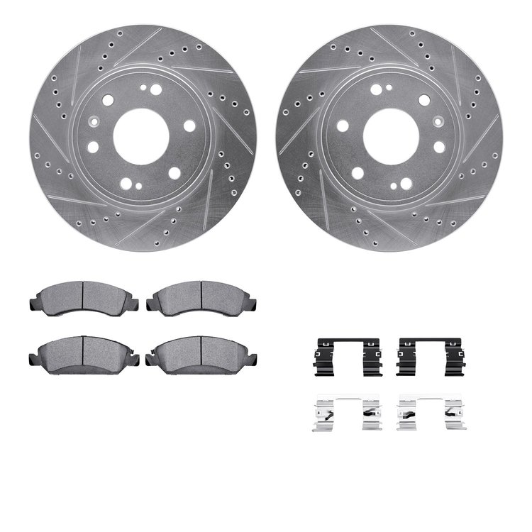 7412-48051 Drilled/Slotted Brake Rotors with Ultimate-Duty Brake Pads Kit & Hardware [Silver], 2009-2020 GM, Position: Front