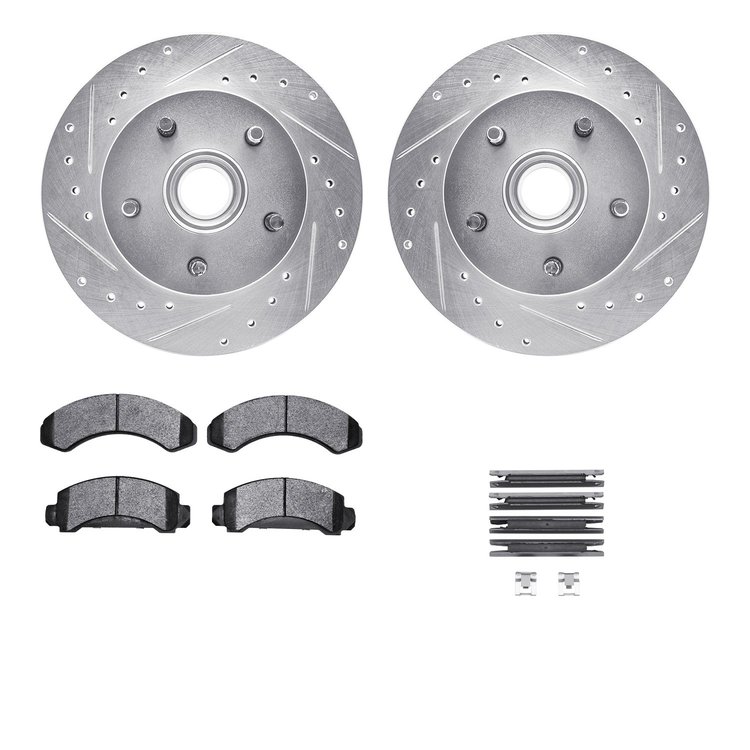 7412-54011 Drilled/Slotted Brake Rotors with Ultimate-Duty Brake Pads Kit & Hardware [Silver], 1983-1994 Ford/Lincoln/Mercury/Ma