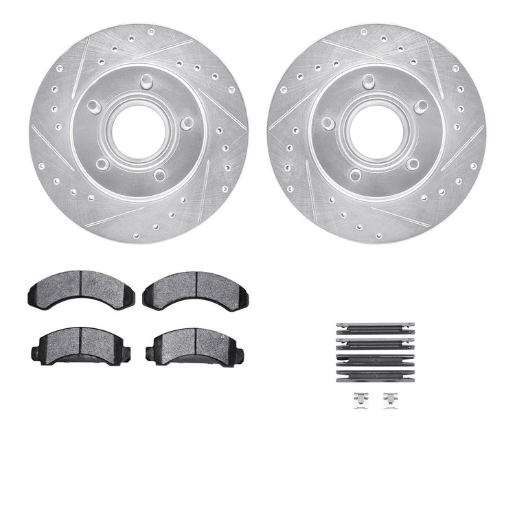 7412-54020 Drilled/Slotted Brake Rotors with Ultimate-Duty Brake Pads Kit & Hardware [Silver], 1993-1994 Ford/Lincoln/Mercury/Ma