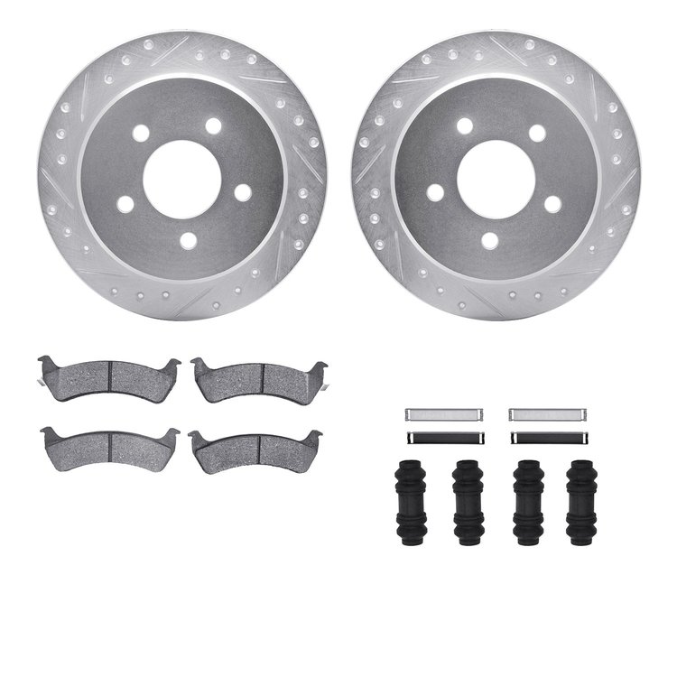 7412-54031 Drilled/Slotted Brake Rotors with Ultimate-Duty Brake Pads Kit & Hardware [Silver], 2001-2002 Ford/Lincoln/Mercury/Ma
