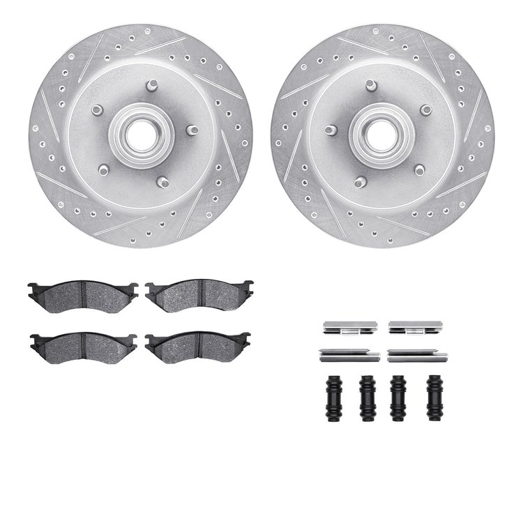 7412-54039 Drilled/Slotted Brake Rotors with Ultimate-Duty Brake Pads Kit & Hardware [Silver], 1997-2000 Ford/Lincoln/Mercury/Ma