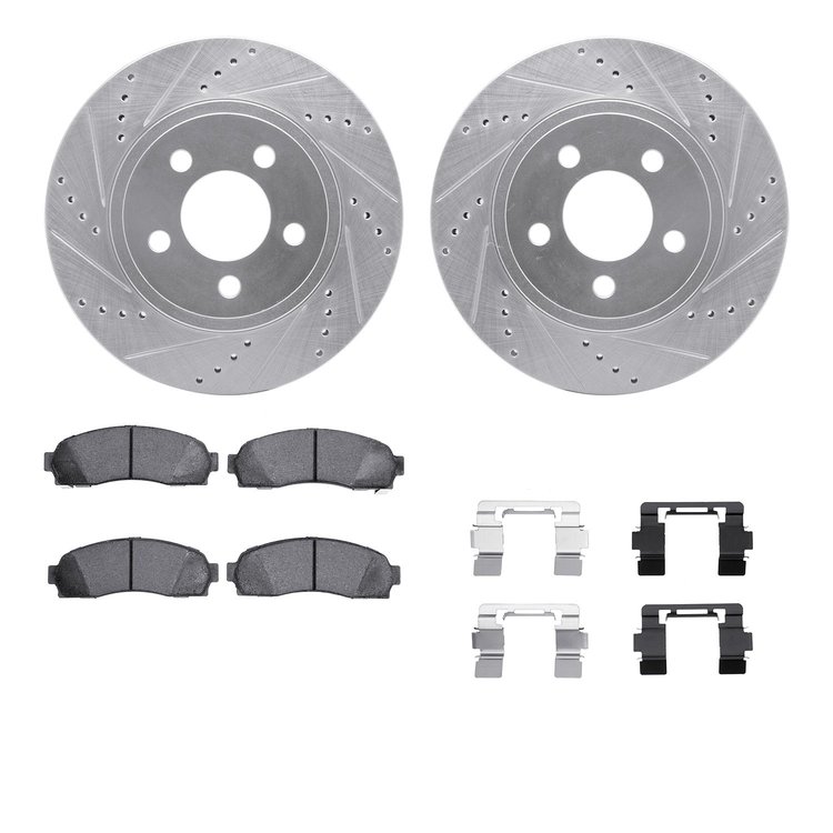 7412-54059 Drilled/Slotted Brake Rotors with Ultimate-Duty Brake Pads Kit & Hardware [Silver], 2003-2011 Ford/Lincoln/Mercury/Ma