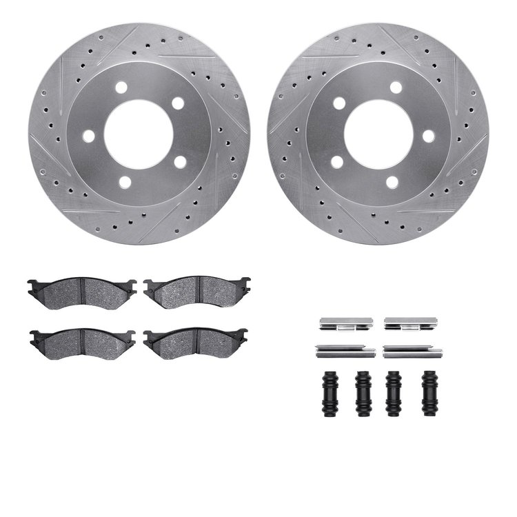 7412-54064 Drilled/Slotted Brake Rotors with Ultimate-Duty Brake Pads Kit & Hardware [Silver], 1997-2002 Ford/Lincoln/Mercury/Ma