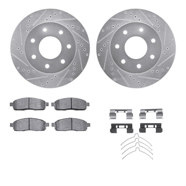 7412-54074 Drilled/Slotted Brake Rotors with Ultimate-Duty Brake Pads Kit & Hardware [Silver], 2004-2008 Ford/Lincoln/Mercury/Ma