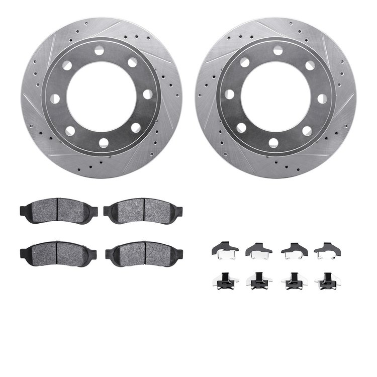 7412-54083 Drilled/Slotted Brake Rotors with Ultimate-Duty Brake Pads Kit & Hardware [Silver], 2006-2010 Ford/Lincoln/Mercury/Ma