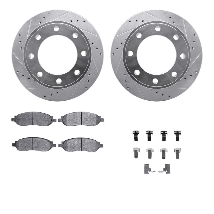 7412-54084 Drilled/Slotted Brake Rotors with Ultimate-Duty Brake Pads Kit & Hardware [Silver], 2005-2007 Ford/Lincoln/Mercury/Ma