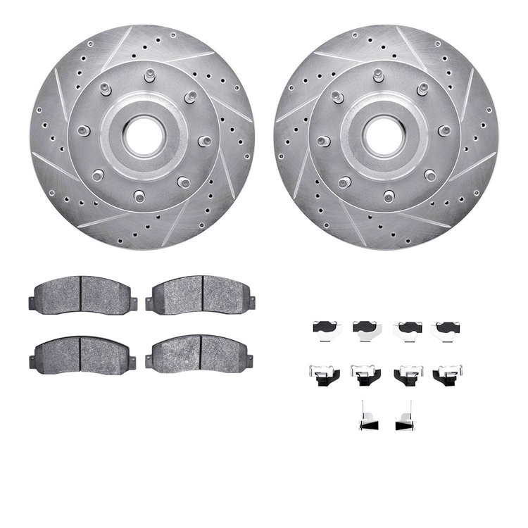 7412-54088 Drilled/Slotted Brake Rotors with Ultimate-Duty Brake Pads Kit & Hardware [Silver], 2005-2007 Ford/Lincoln/Mercury/Ma