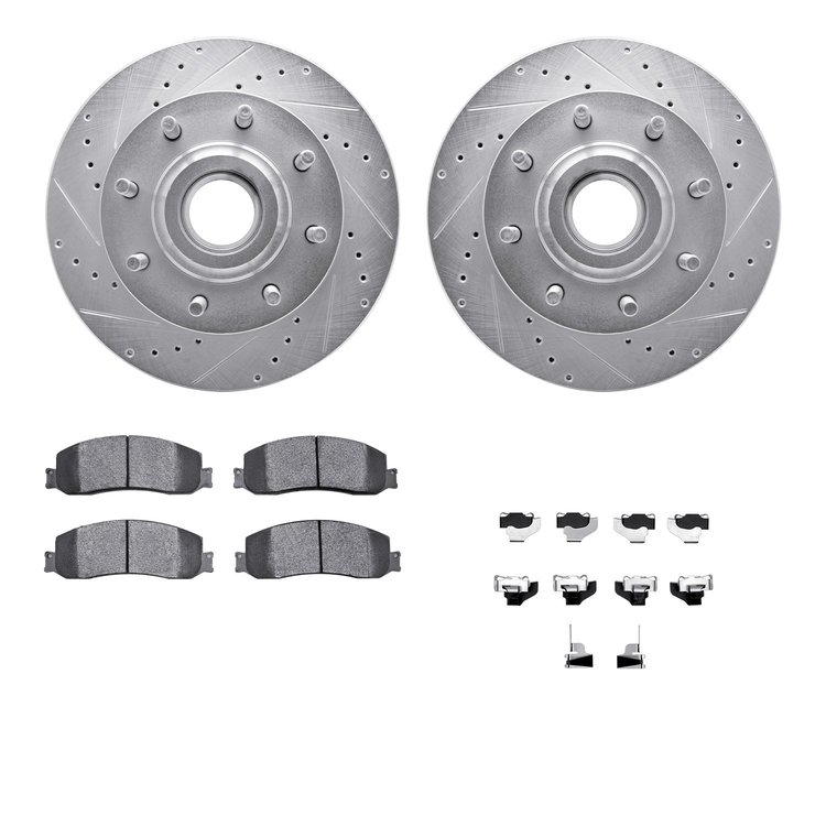 7412-54092 Drilled/Slotted Brake Rotors with Ultimate-Duty Brake Pads Kit & Hardware [Silver], 2012-2012 Ford/Lincoln/Mercury/Ma